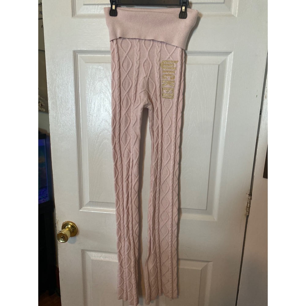 Wicked Movie Pink Cable Knit Lounge Pants Foldover Leggings Gold Logo SM/C